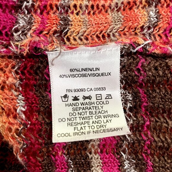 NIC+ZOE Cardigan Sweater Womens L Multicolor Stripe Tie Front 3/4 Sleeve Linen - Picture 9 of 9